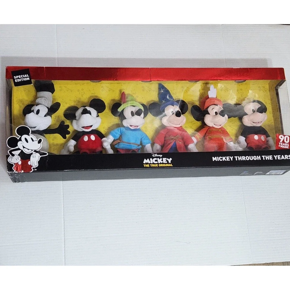 Disney Mickey Mouse 90th Anniversary Plush 6 Pack Box Set Through Years Complete